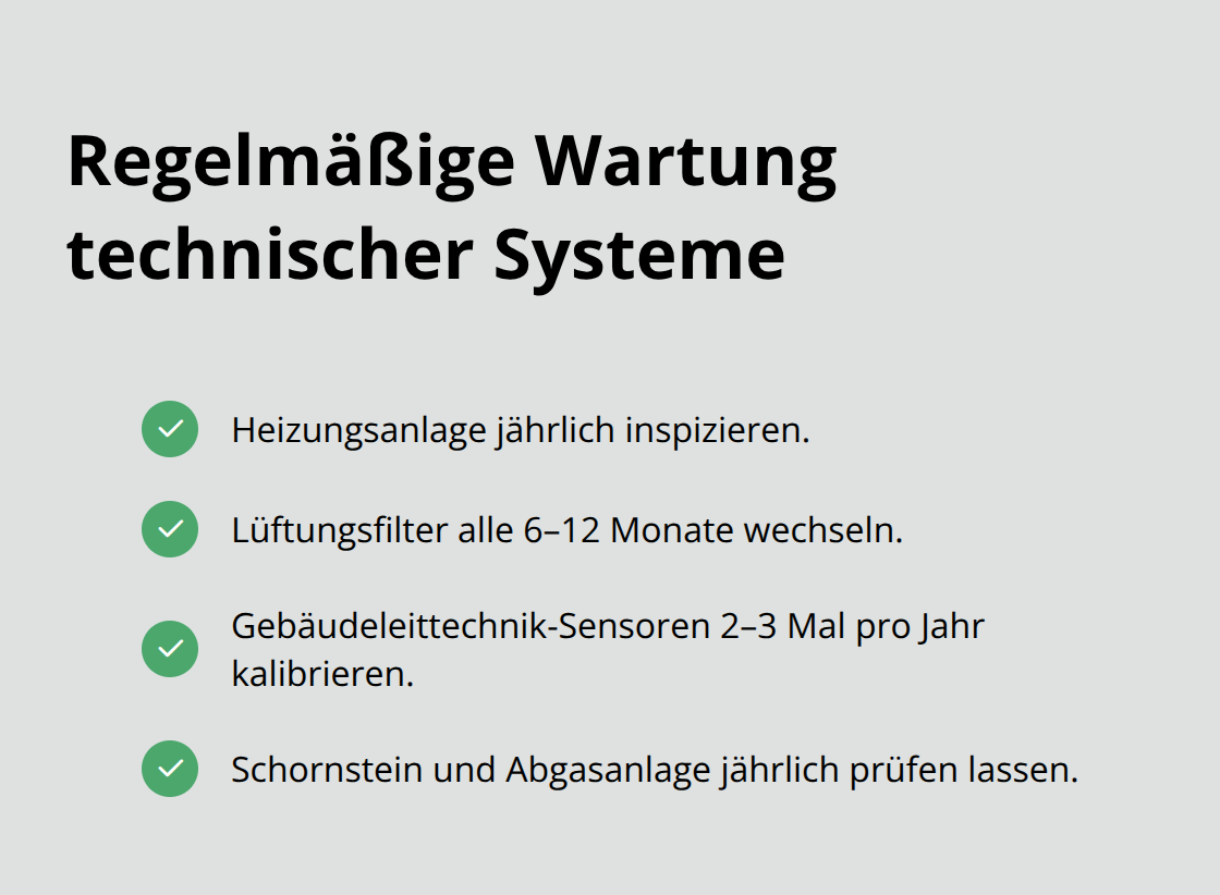 Checkliste mit Intervallen für Heizung, Lüftung, Sensoren und Schornstein