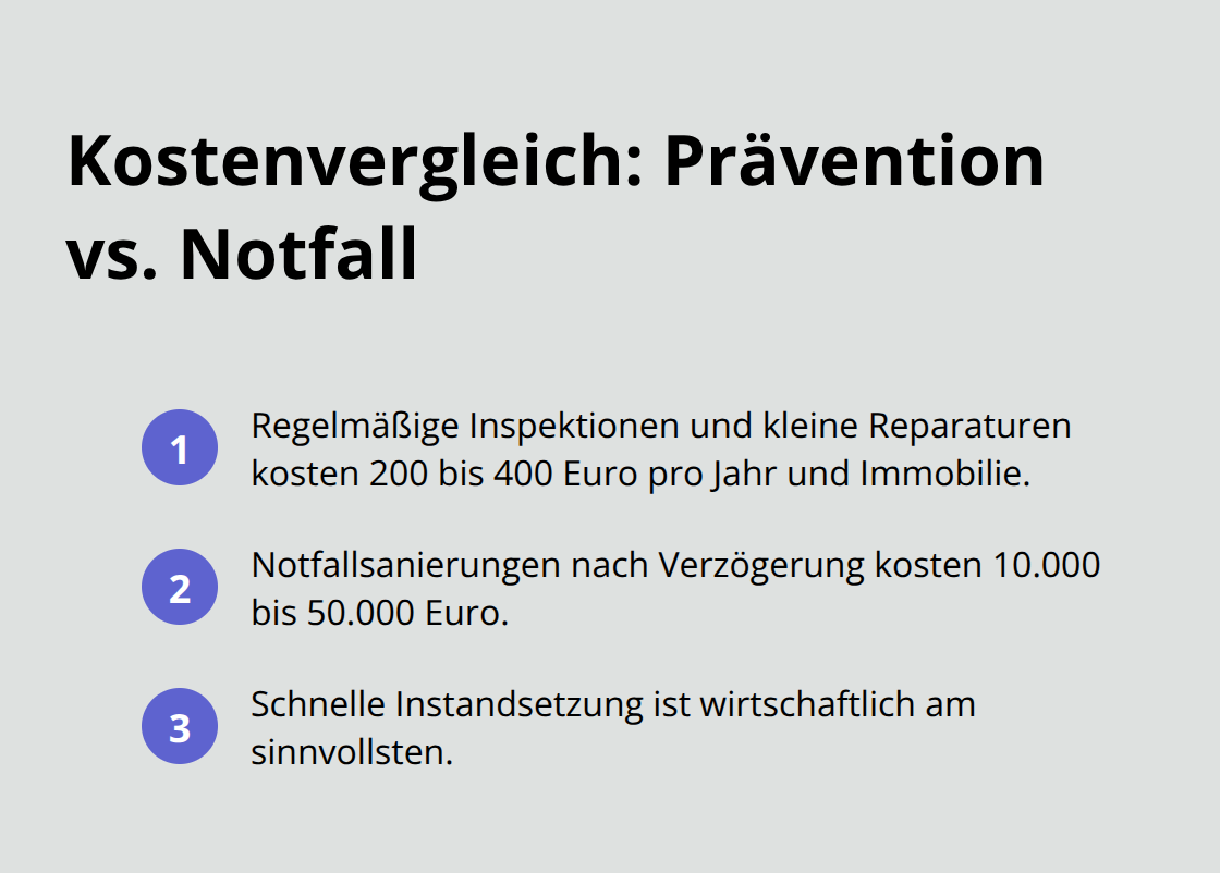 Kompakter Kostenvergleich zwischen präventiver Instandhaltung und teuren Notfallsanierungen. - Instandsetzung Hausverwaltung Allgäu