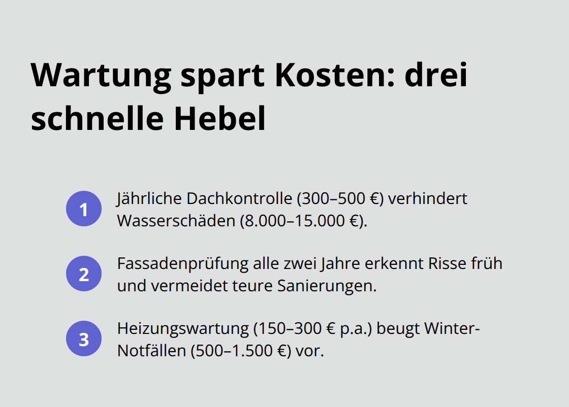 Liste mit drei praxiserprobten Wartungsmaßnahmen und ihrem Einsparpotenzial