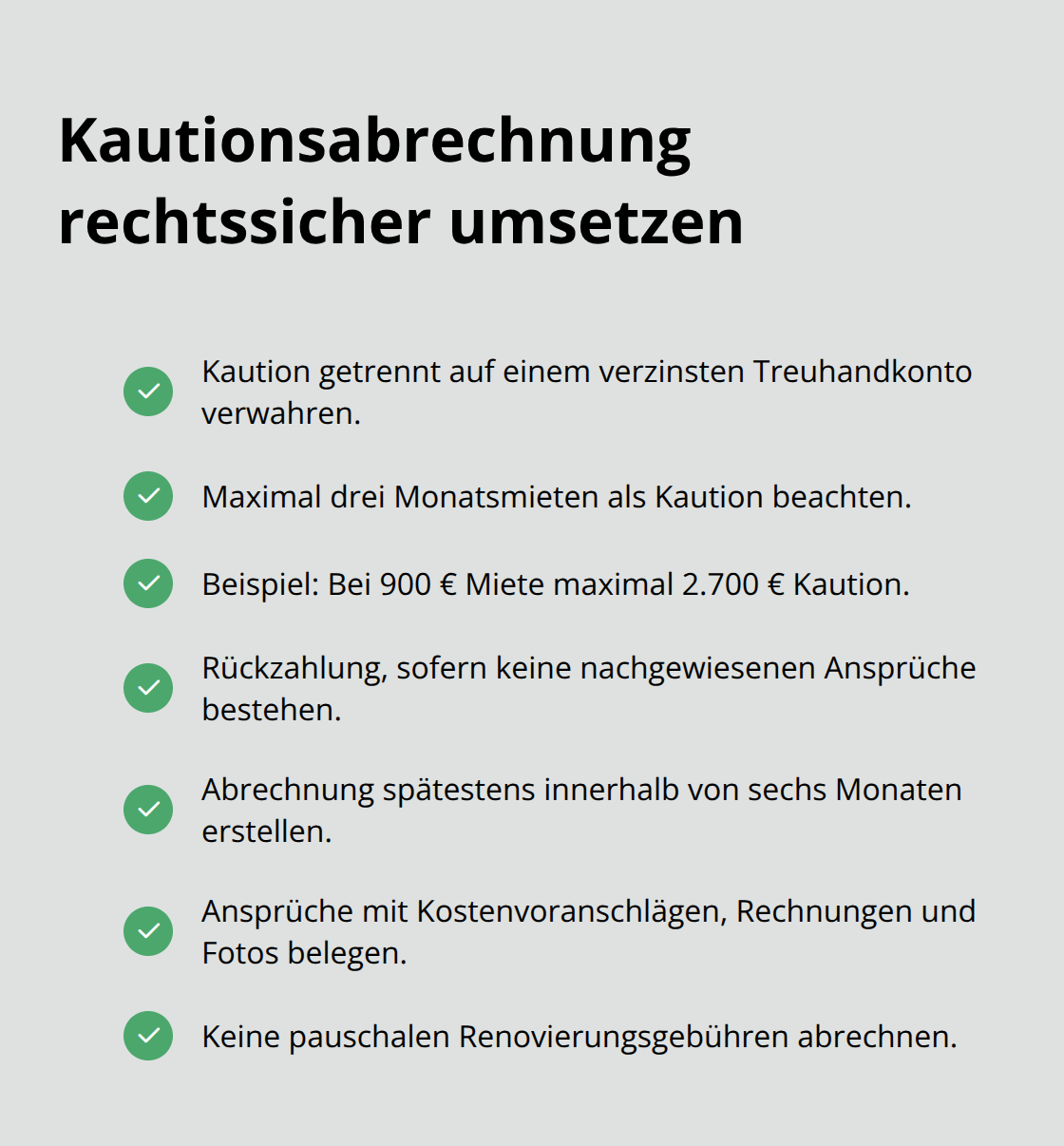Checkliste mit Kernpunkten für eine korrekte und fristgerechte Kautionsabrechnung - Mietverwaltung Mieterwechsel Ablauf
